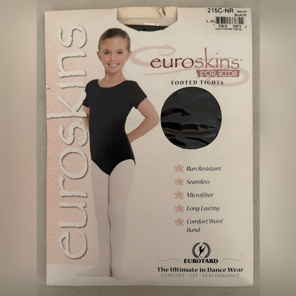Euroskins Black Footed Tights for Kids, 215C-NR, L/XL